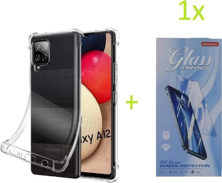 Samsung Galaxy A12 Hoesjes – Transparante Siliconen Backcover – Schokbestendig Bumper – Inclusief Screenprotector-Ilumina Benelux