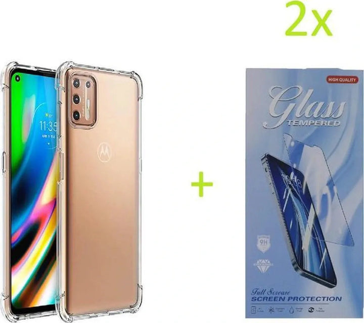 Motorola Moto G9 Plus Hoesjes – Siliconen Backcover – Schokbestendig – Transparant + 2x Screenprotector-Ilumina Benelux