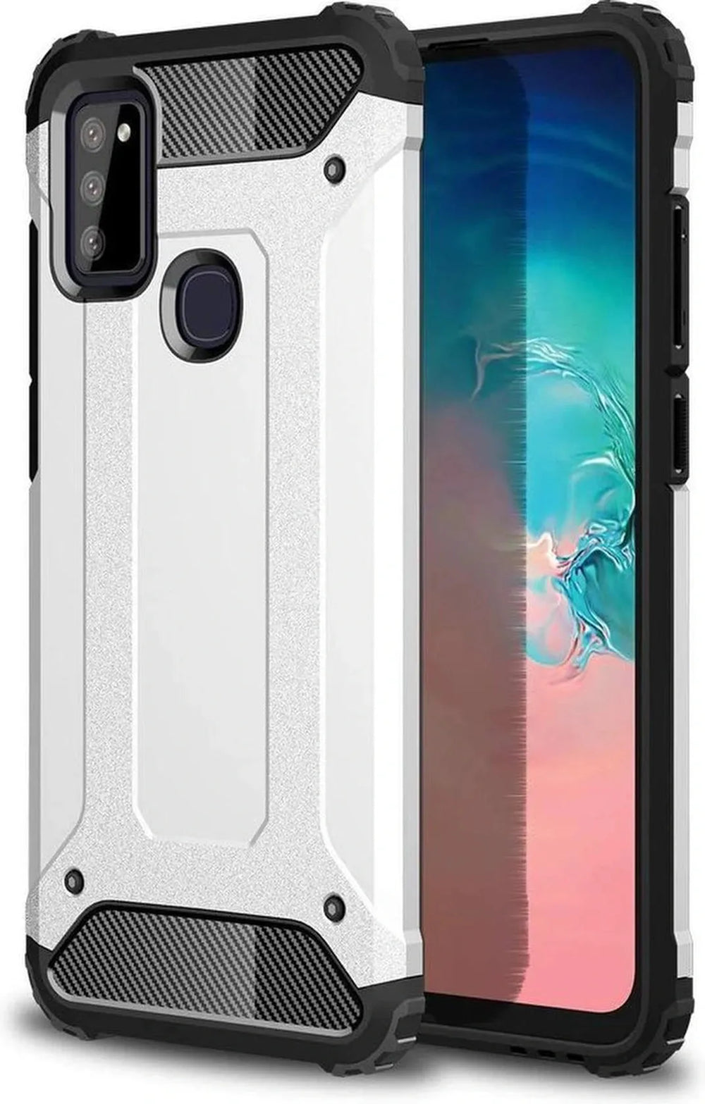Samsung Galaxy M51 Hoesjes – Armor Hybrid Backcover – Schokbestendig – Zilver-Ilumina Benelux