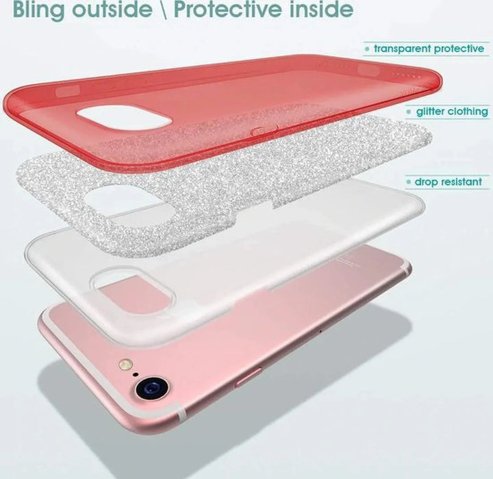 iPhone 8/7/SE 2020 Hoesjes – Glitters TPU Siliconen Backcover – BlingBling Case – Rood-Ilumina Benelux
