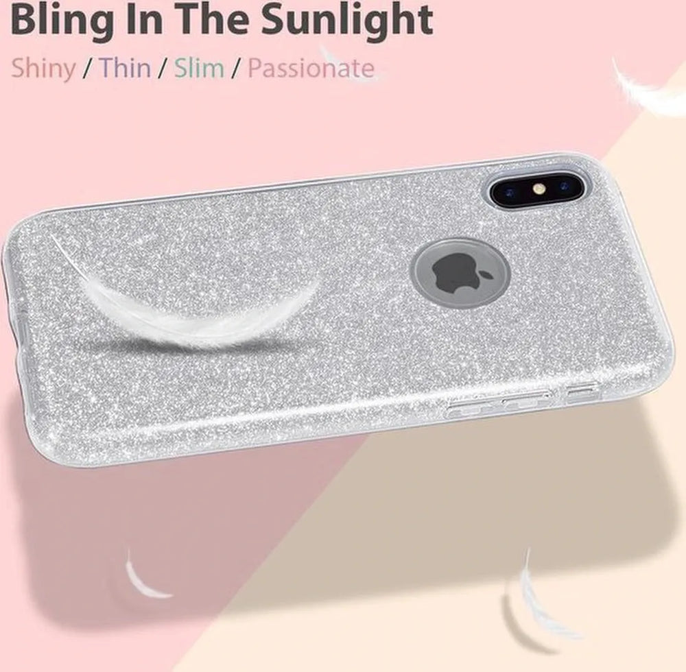 Samsung Galaxy A42 5G Hoesjes – Siliconen TPU Backcover – Glitters BlingBling – Schokbestendig – Zilver-Ilumina Benelux