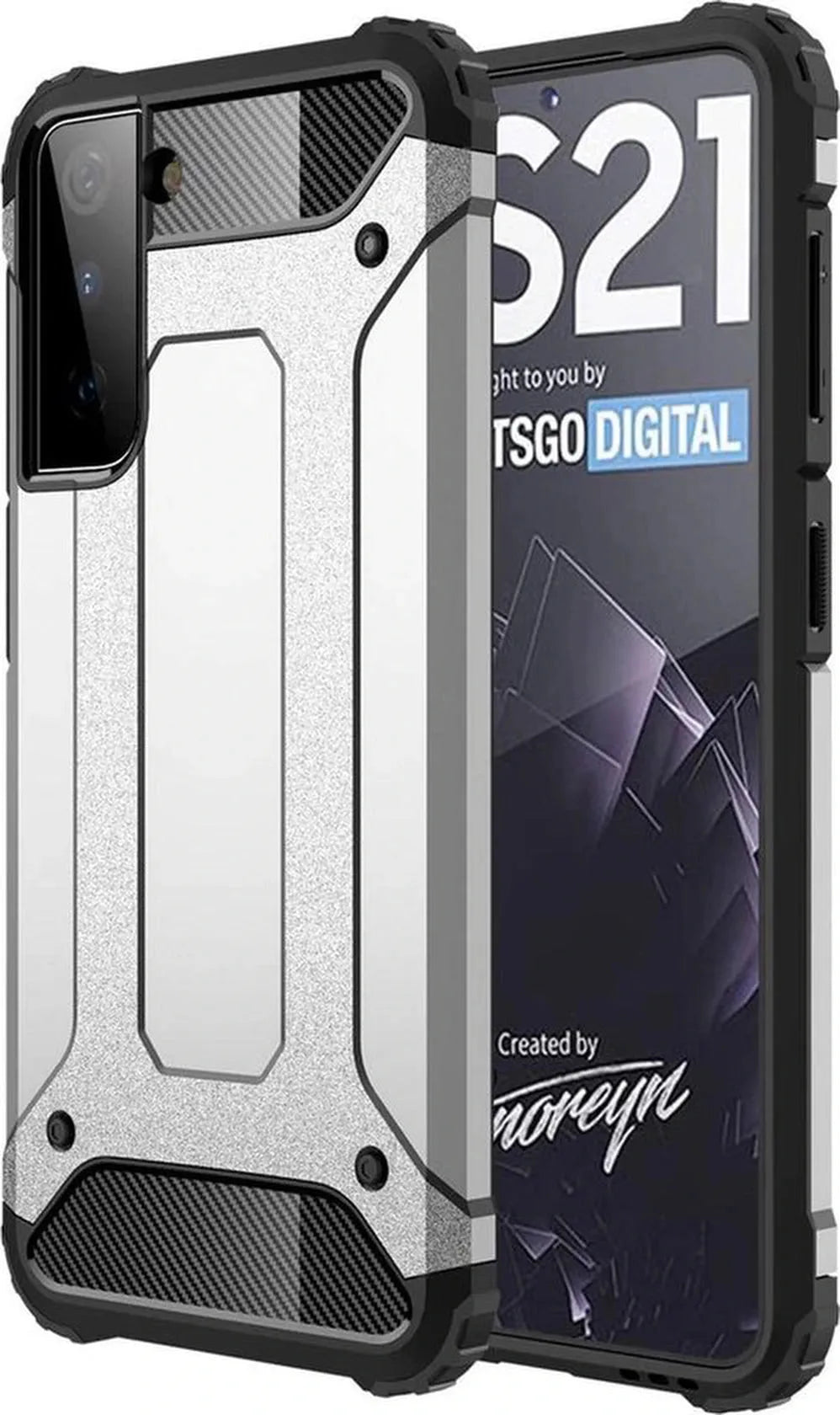 Samsung Galaxy S21 5G Hoesjes – Armor Hybrid Backcover – Schokbestendig – Zilver-Ilumina Benelux
