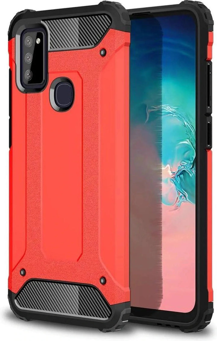 Samsung Galaxy M51 Hoesjes – Armor Hybrid Backcover – Schokbestendig – Rood-Ilumina Benelux