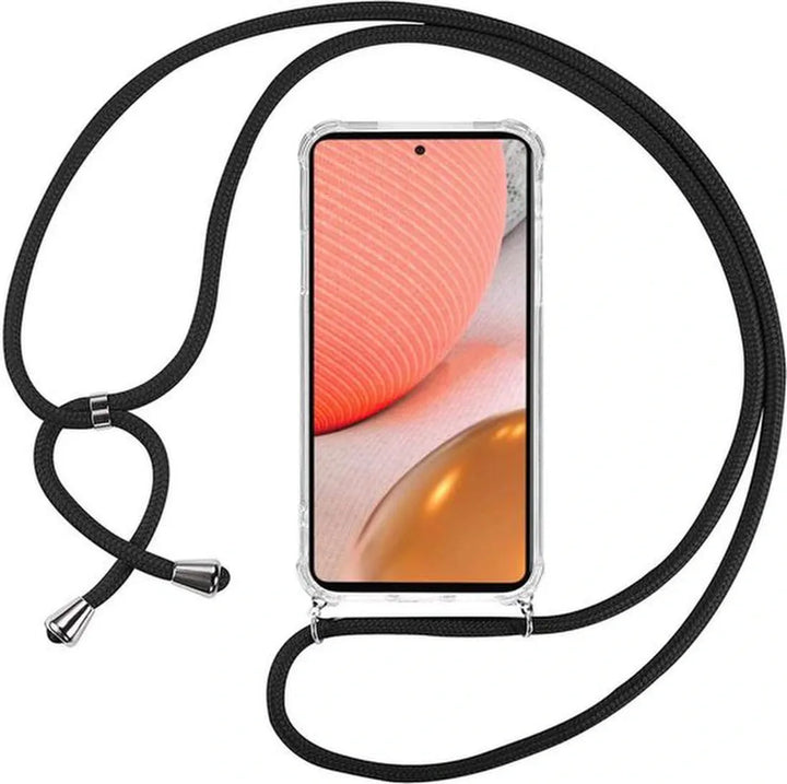 Samsung Galaxy A72 Hoesjes – Backcover met Koord – Schokbestendig – Draagriem Schouder/Nek – Zwart-Ilumina Benelux