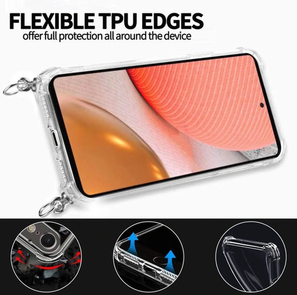 Samsung Galaxy A72 Hoesjes – Backcover met Koord – Schokbestendig – Draagriem Schouder/Nek – Zwart-Ilumina Benelux