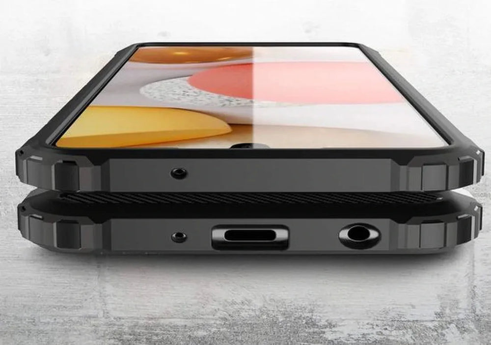 Samsung Galaxy A12 Hoesjes – Armor Hybrid Backcover – Schokbestendig – Zwart-Ilumina Benelux
