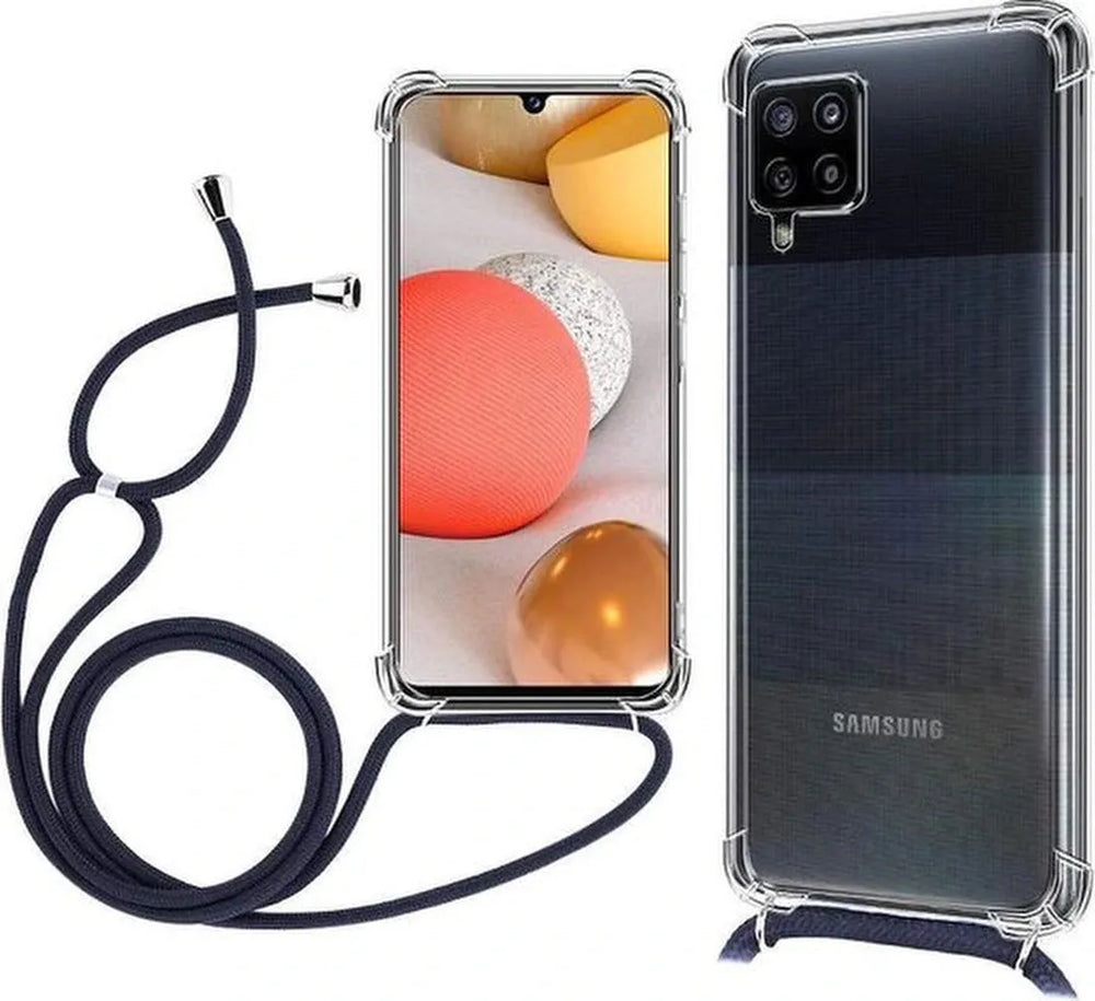 Samsung Galaxy A42 5G Hoesjes – Backcover met Koord – Schokbestendig – Draagriem Schouder/Nek – Zwart-Ilumina Benelux