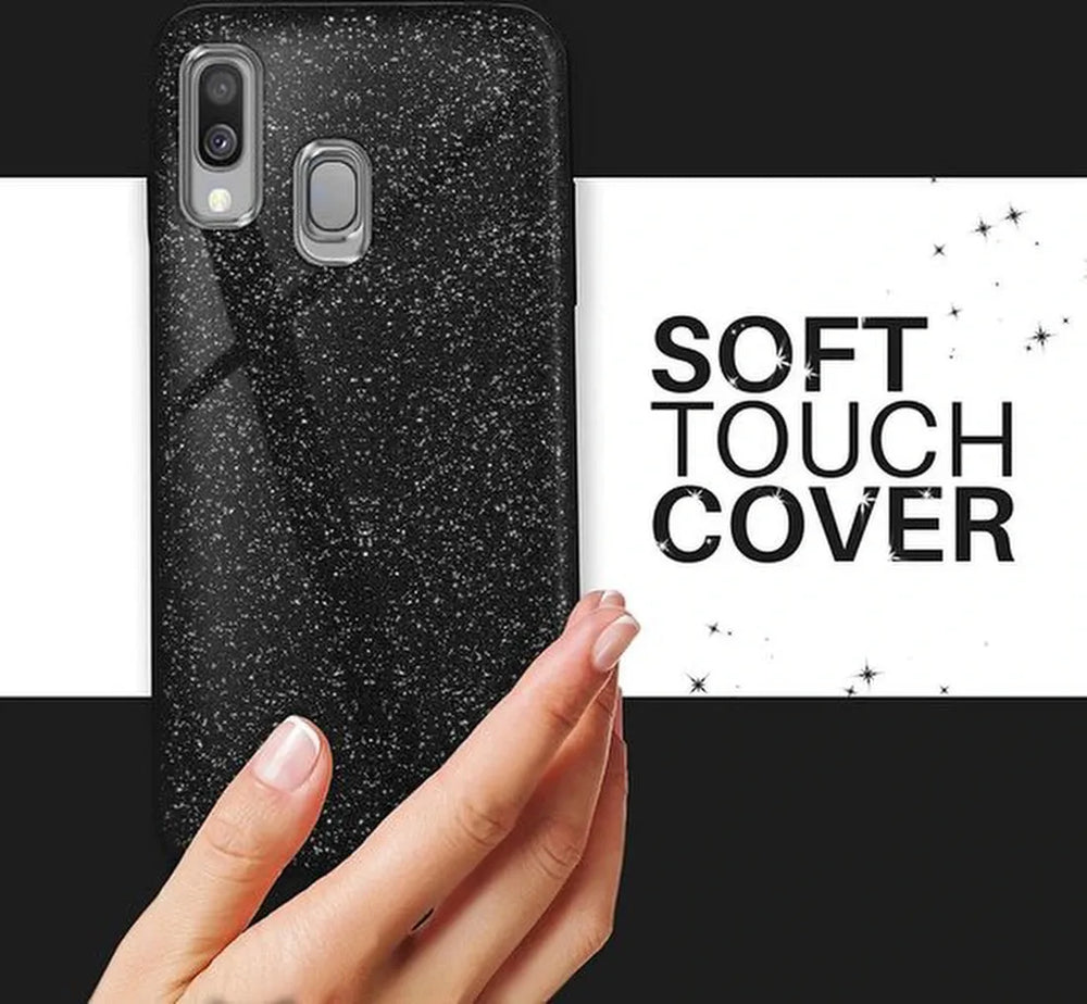Samsung Galaxy A40 Hoesjes – Glitters TPU Siliconen Backcover – BlingBling Cover – Zwart-Ilumina Benelux
