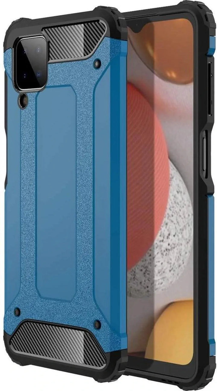 Samsung Galaxy A12 Hoesjes – Armor Hybrid Backcover – Schokbestendig – Blauw-Ilumina Benelux