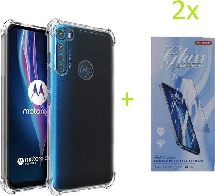 Motorola Moto One Fusion Plus Hoesjes – Siliconen Backcover – Schokbestendig – Transparant – 2x Screenprotector-Ilumina Benelux