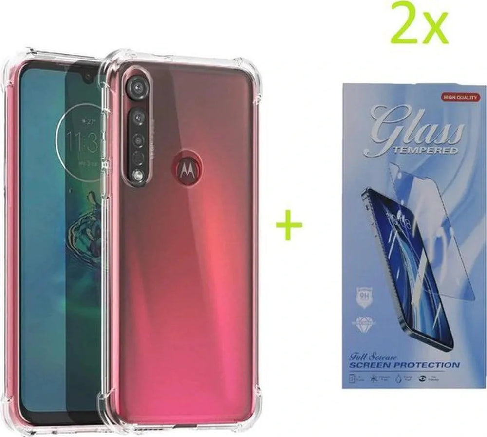 Motorola Moto G8 Plus Hoesjes – Siliconen Backcover – Schokbestendig – Transparant + 2x Screenprotector-Ilumina Benelux