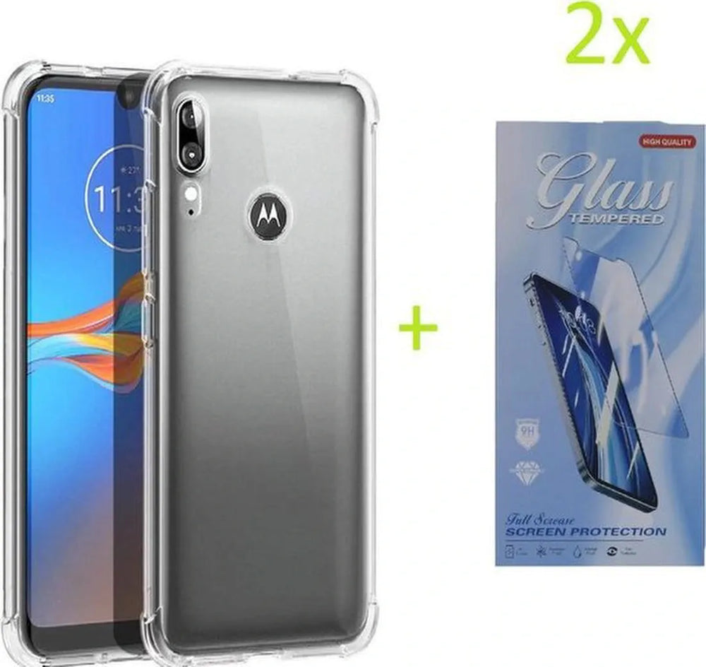 Motorola Moto E6s/E6 Plus Hoesjes – Siliconen Backcover – Schokbestendig – Transparant + 2x Screenprotector-Ilumina Benelux