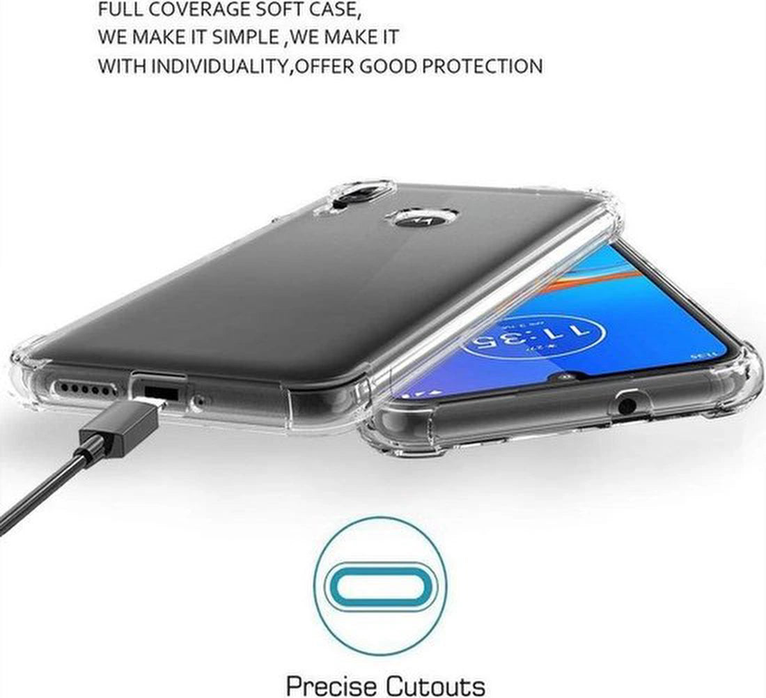 Backcover Hoesje Geschikt voor: Motorola Moto E6s / E6 Plus - Anti Shock Silicone - Transparant + 2X Screenprotector