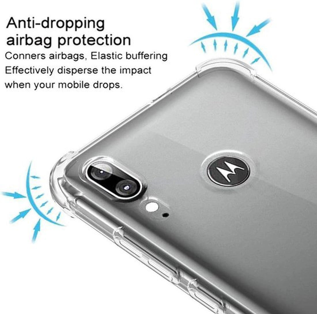 Backcover Hoesje Geschikt voor: Motorola Moto E6s / E6 Plus - Anti Shock Silicone - Transparant + 3X Screenprotector