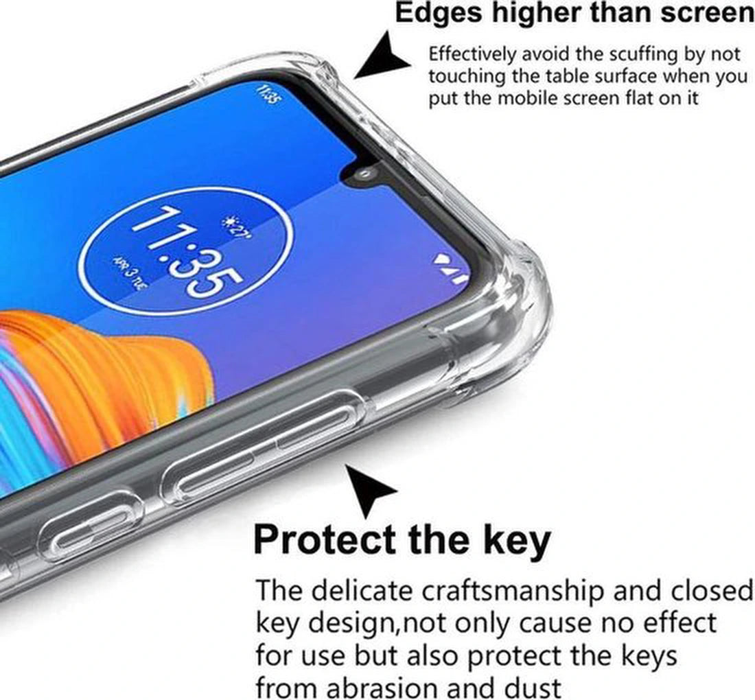 Backcover Hoesje Geschikt voor: Motorola Moto E6s / E6 Plus - Anti Shock Silicone - Transparant + 3X Screenprotector