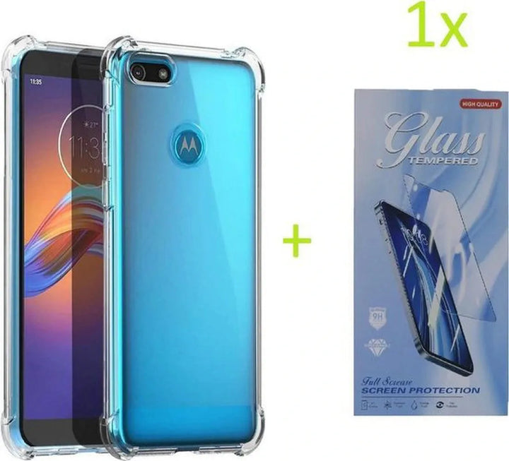 Motorola Moto E6 Play Hoesjes – Siliconen Backcover – Schokbestendig – Transparant + Screenprotector-Ilumina Benelux