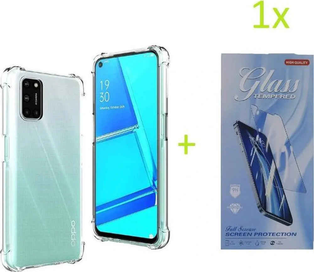 Oppo A52/A72/A92 Hoesjes – Siliconen Backcover – Schokbestendig Bumper – Transparant + Gehard Glas Screenprotector-Ilumina Benelux