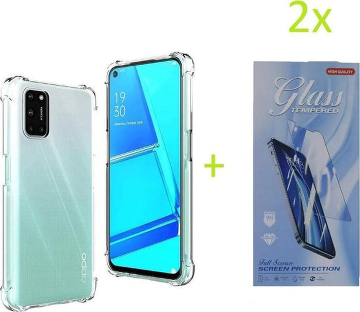 Oppo A52/A72/A92 Hoesjes – Siliconen Backcover – Schokbestendig Bumper – Transparant – Incl. 2x Gehard Glas Screenprotector-Ilumina Benelux