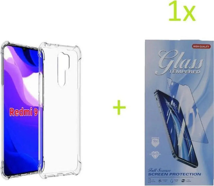 Xiaomi Redmi 9 Hoesjes – Siliconen Backcover – Schokbestendig Bumper – Transparant – Incl. Gehard Glas Screenprotector-Ilumina Benelux