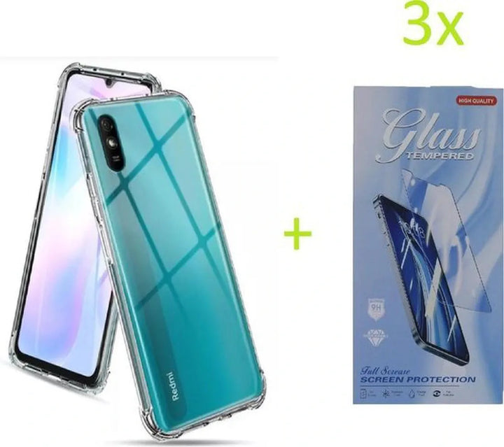 Xiaomi Mi 9 Lite Hoesjes – Siliconen Bumper Backcover – Schokbestendig – Transparant – 3x Screenprotector Gehard Glas-Ilumina Benelux