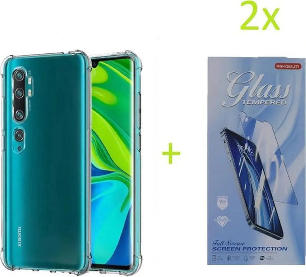 Xiaomi Mi 10/10 Pro Hoesjes – Siliconen Backcover – Schokbestendig Bumper – Transparant – 2x Gehard Glas Screenprotector-Ilumina Benelux