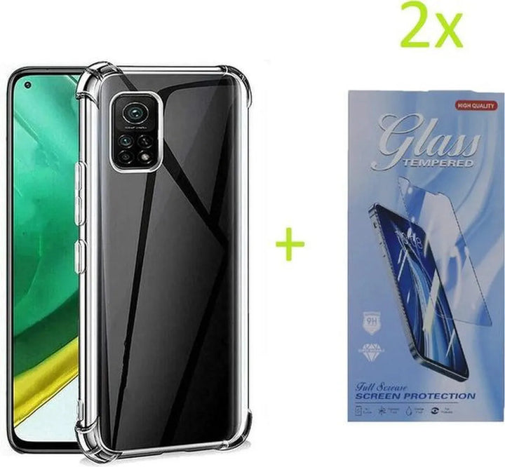 Xiaomi Mi 10T/10T Pro 5G Hoesjes – Siliconen Backcover – Schokbestendig Bumper – Transparant – 2x Gehard Glas Screenprotector-Ilumina Benelux