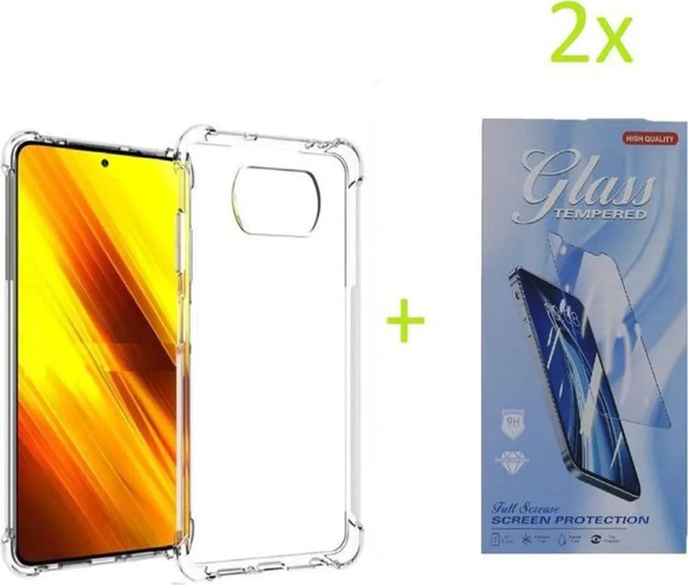 Xiaomi POCO X3 Hoesjes – Siliconen Backcover – Schokbestendig Bumper – Transparant – Inclusief 2x Screenprotector-Ilumina Benelux