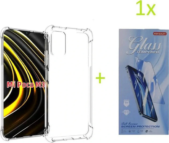 Xiaomi POCO M3 Hoesjes – Siliconen Backcover – Schokbestendig Bumper – Transparant – Incl. Screenprotector-Ilumina Benelux