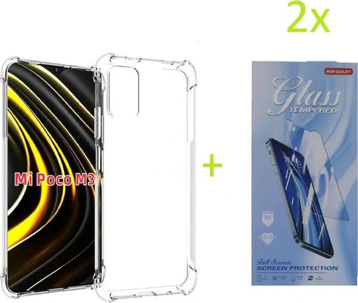 Xiaomi POCO M3 Hoesjes – Siliconen Backcover – Schokbestendig Bumper – Transparant – Inclusief 2x Screenprotector-Ilumina Benelux
