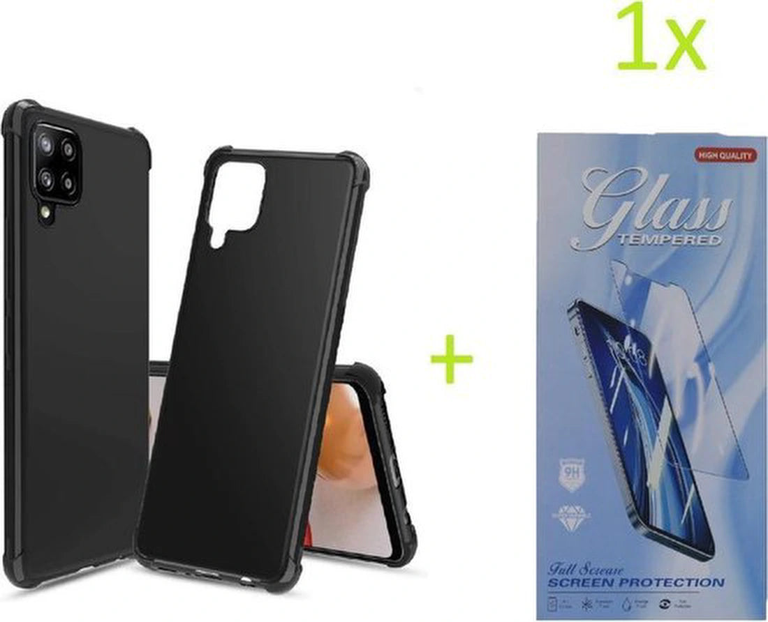 Shockproof Hoesje Geschikt voor: Samsung Galaxy A42 - Anti Shock Silicone Bumper - Zwart + 1X Screenprotector