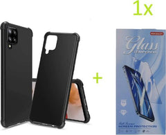 Shockproof Hoesje Geschikt voor: Samsung Galaxy A42 - Anti Shock Silicone Bumper - Zwart + 1X Screenprotector