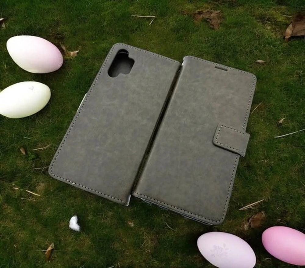 Samsung Galaxy A32 4G Hoesjes – Portemonnee Hoes – Pasjeshouder – 2x Gehard Glas Screenprotector – Grijs-Ilumina Benelux