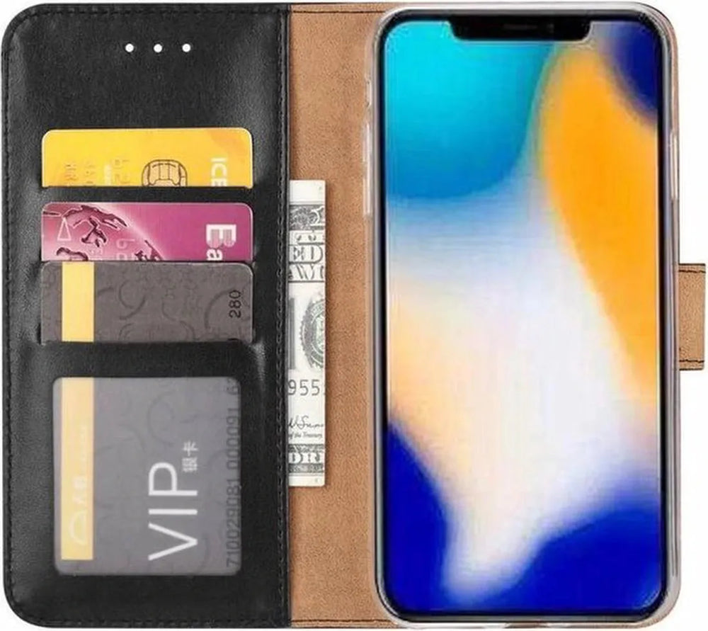 Samsung Galaxy Xcover 5 Hoesjes – Portemonnee Bookcase – Magneetsluiting – 1x Gehard Glas Screenprotector – Zwart-Ilumina Benelux