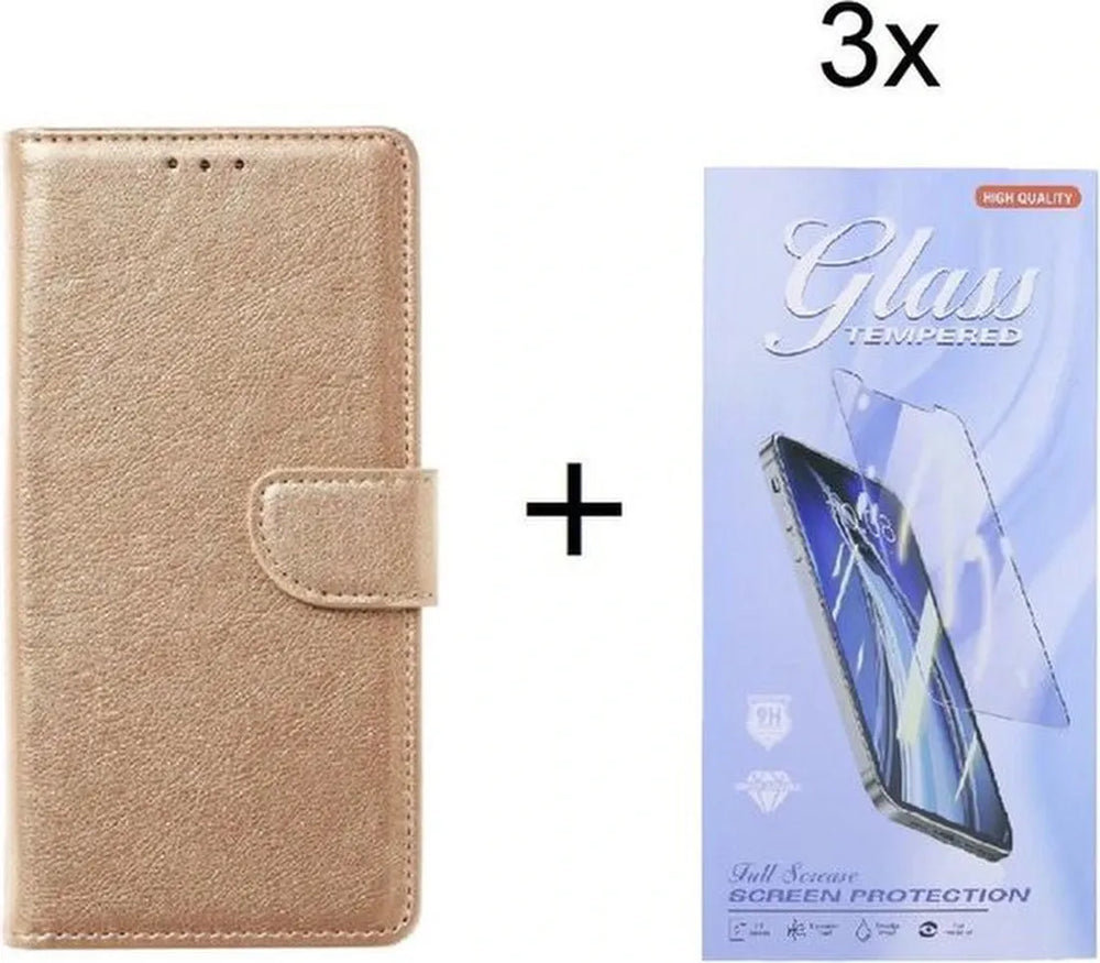 Oppo Find X3 Neo Hoesjes – Bookcase Portemonnee – Magneetsluiting – Inclusief 3x Screenprotector – Goud-Ilumina Benelux