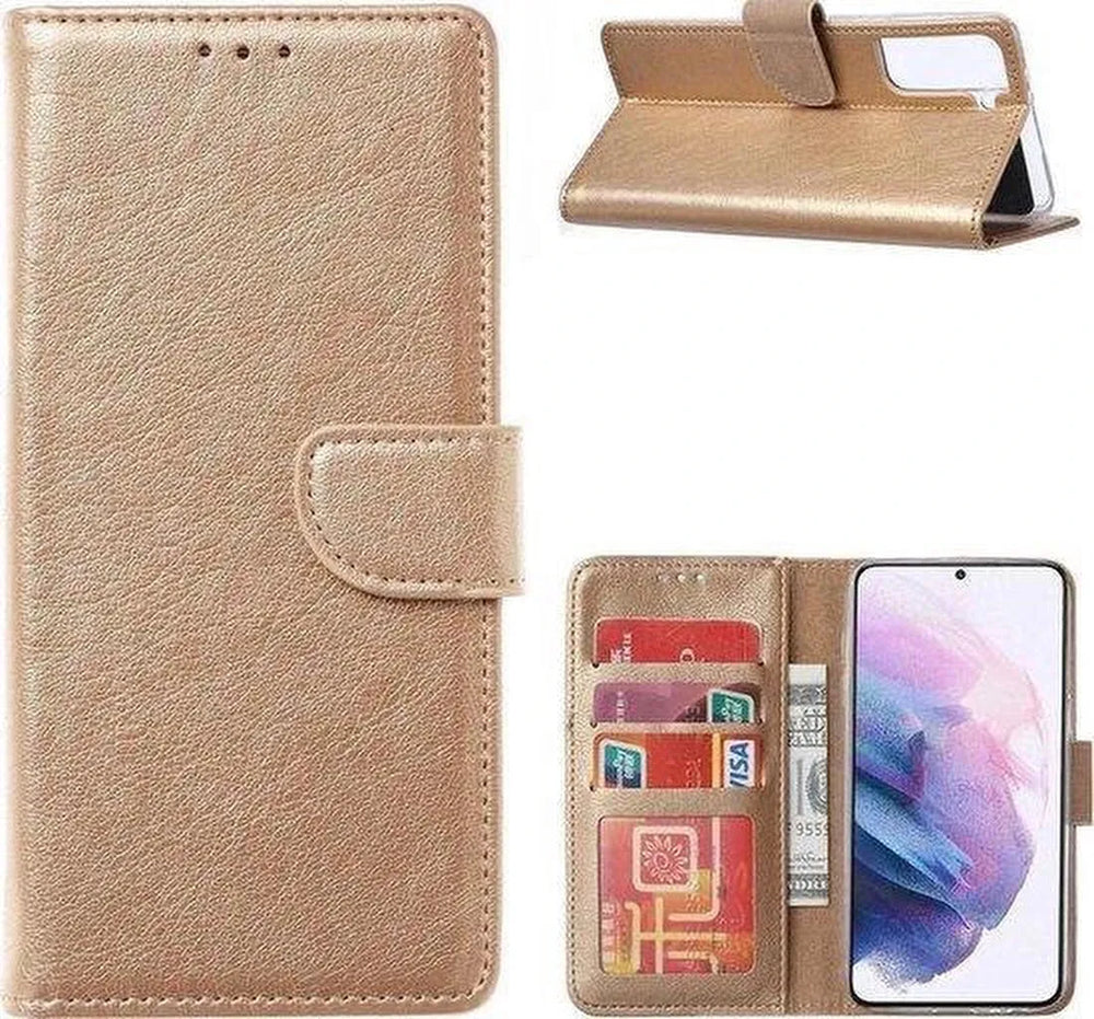 Oppo Find X3 Neo Hoesjes – Bookcase Portemonnee – Magneetsluiting – Inclusief 3x Screenprotector – Goud-Ilumina Benelux