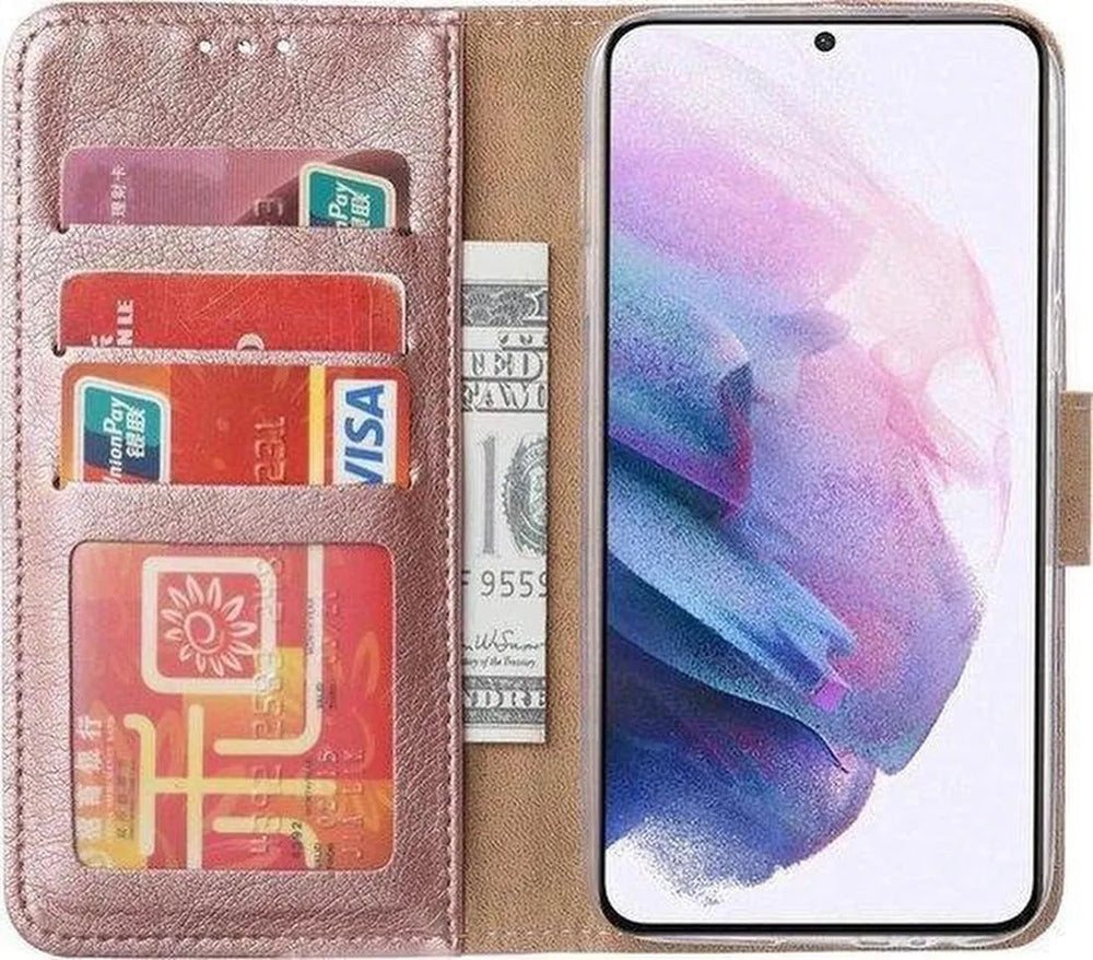 Oppo Find X3 Neo Hoesjes – Portemonnee Hoes – Pasjeshouder – 3x Screenprotector – Roségoud-Ilumina Benelux