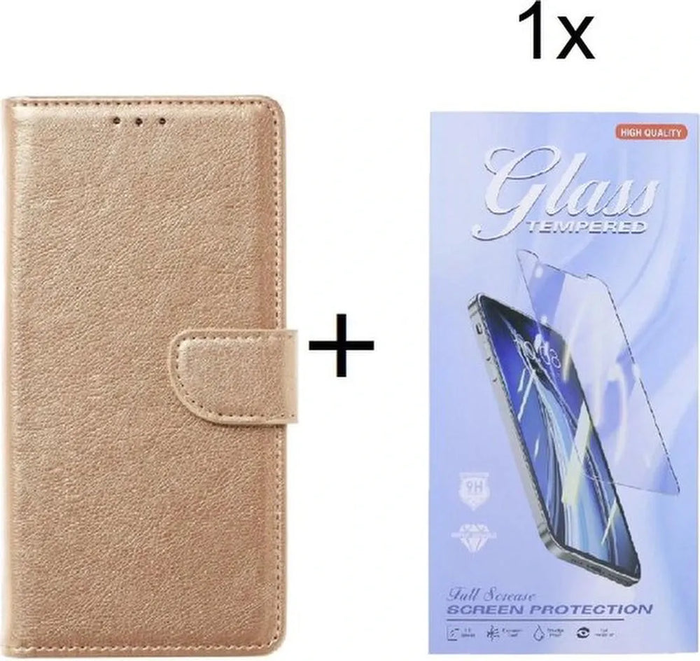 Huawei P Smart 2021 Hoesjes – Bookcase Portemonnee – Magneetsluiting – Inclusief Screenprotector – Goud-Ilumina Benelux