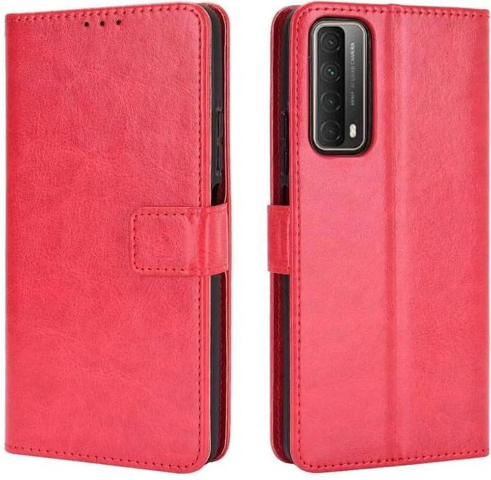 Huawei P Smart 2021 Hoesjes – Portemonnee Bookcase – Magneetsluiting – 2x Screenprotector – Rood-Ilumina Benelux