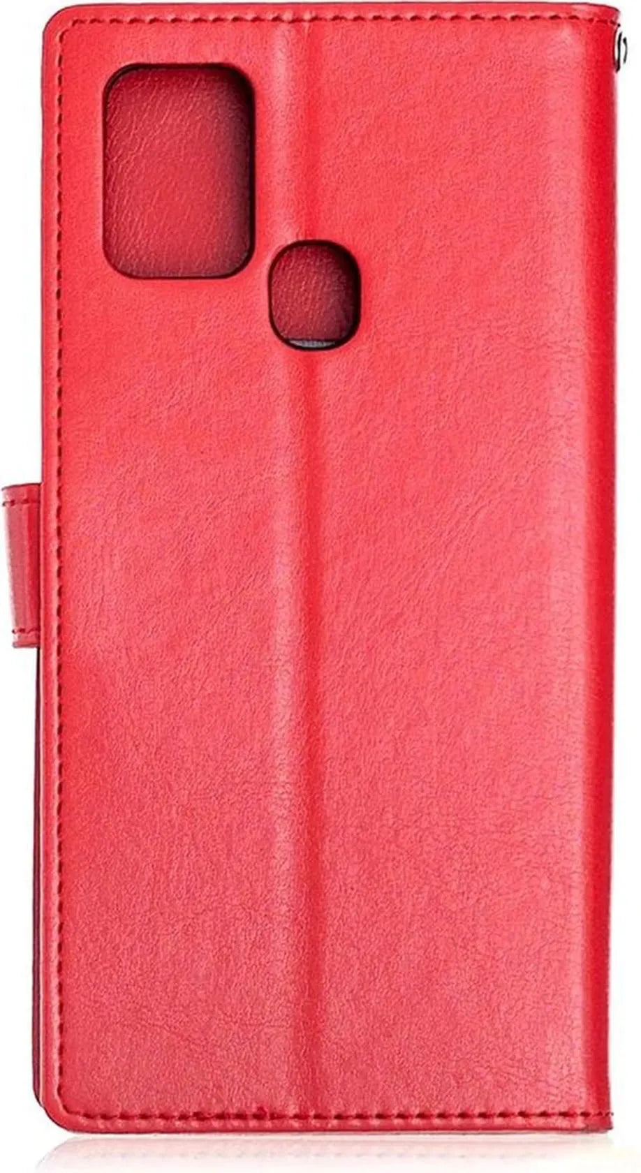 Samsung Galaxy A21s Hoesjes – Portemonnee Bookcase – Magneetsluiting – 3x Gehard Glas Screenprotector – Rood-Ilumina Benelux