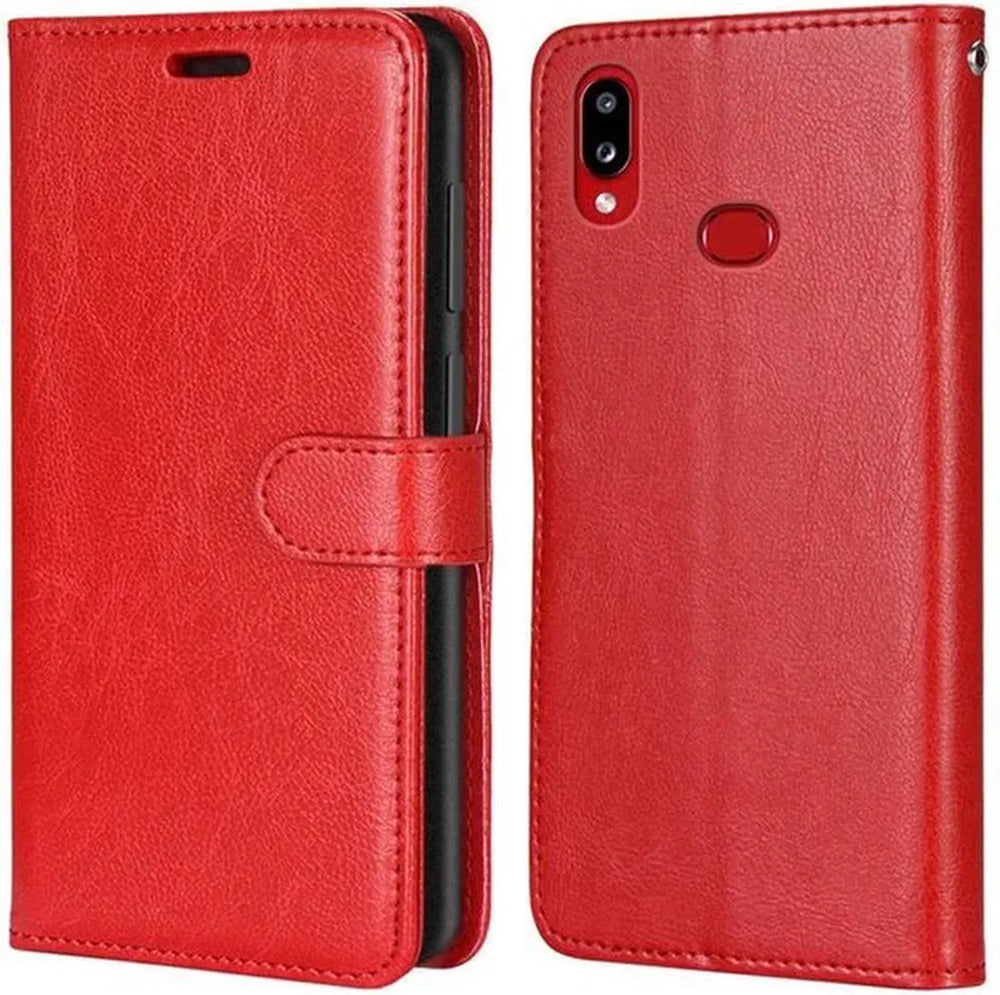 Samsung Galaxy A10s Hoesjes – Portemonnee Bookcase – Magneetsluiting – 2x Gehard Glas Screenprotector – Rood-Ilumina Benelux
