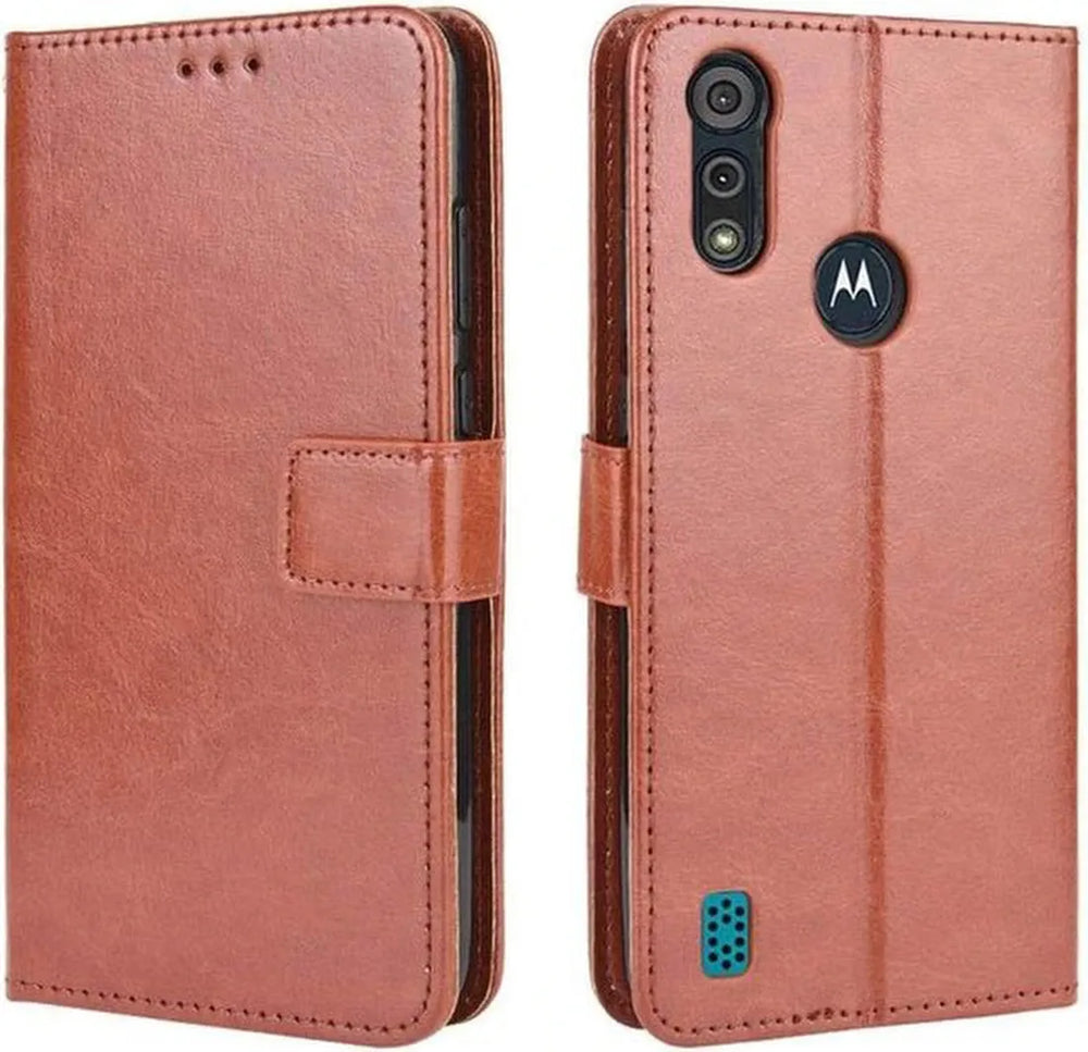 Motorola Moto E6i/E6S Hoesjes – Bookcase Portemonnee – Pasjeshouder – 2x Screenprotector – Bruin-Ilumina Benelux