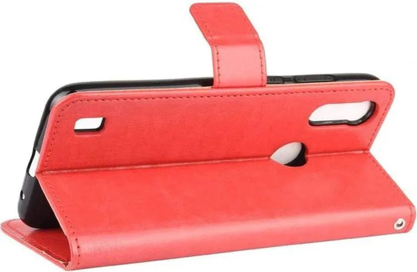 Motorola Moto E6i Hoesjes – Bookcase Portemonnee – Magneetsluiting – 1x Screenprotector – Rood-Ilumina Benelux