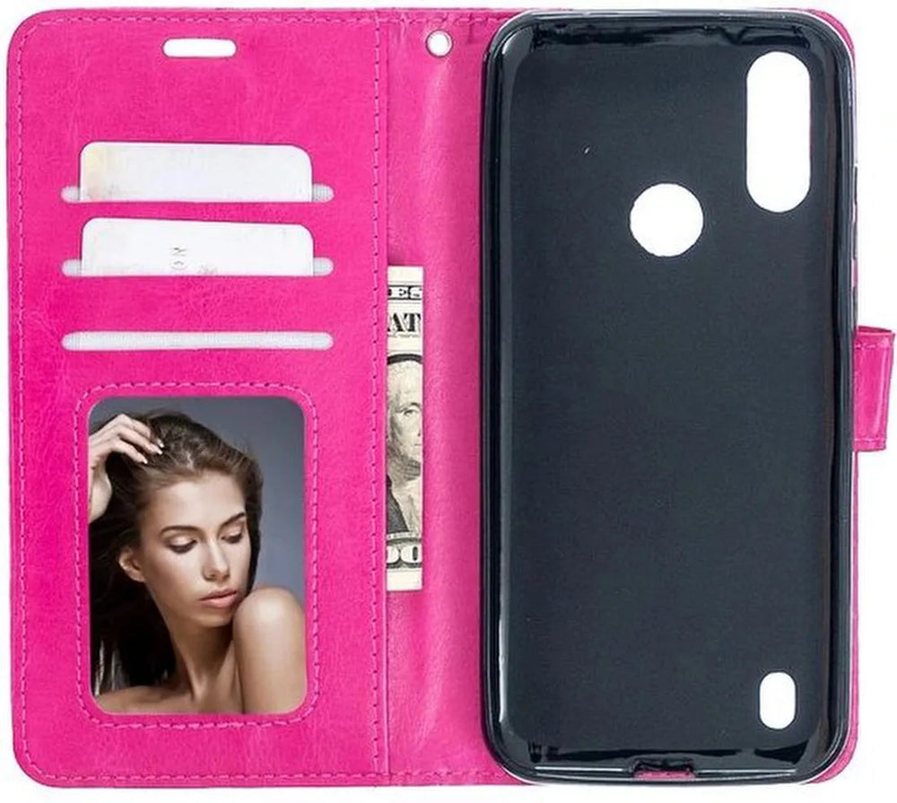 Motorola Moto E6i Hoesjes – Bookcase Portemonnee Hoes – Pasjeshouder – Magneetsluiting – Roze-Ilumina Benelux