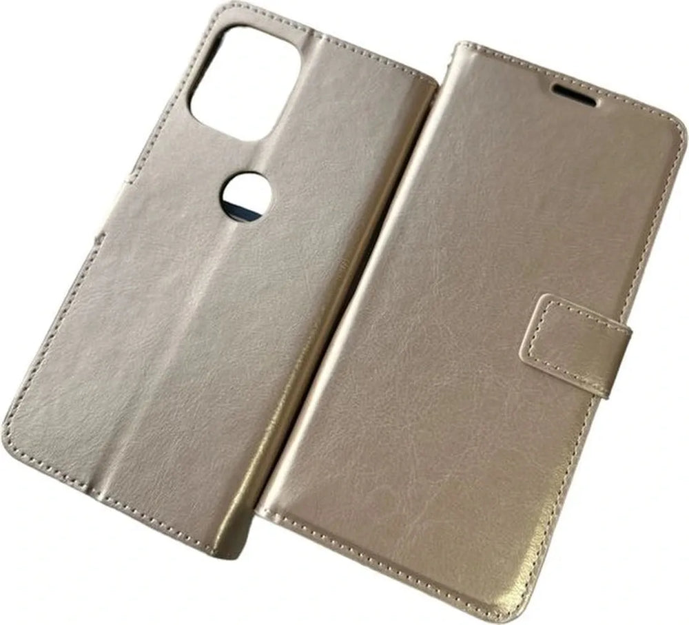 Motorola Moto G100 Hoesjes – Portemonnee Hoes – Pasjeshouder – Magneetsluiting – Goud + 3x Screenprotector-Ilumina Benelux