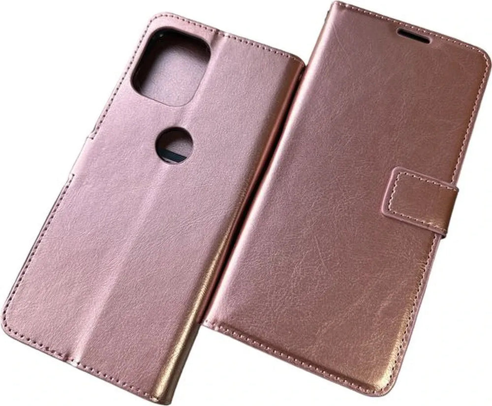 Motorola Moto G100 Hoesjes – Portemonnee Bookcase – Pasjeshouder – 2x Screenprotector – Roségoud-Ilumina Benelux