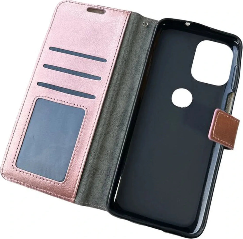 Motorola Moto G100 Hoesjes – Portemonnee Bookcase – Pasjeshouder – 2x Screenprotector – Roségoud-Ilumina Benelux