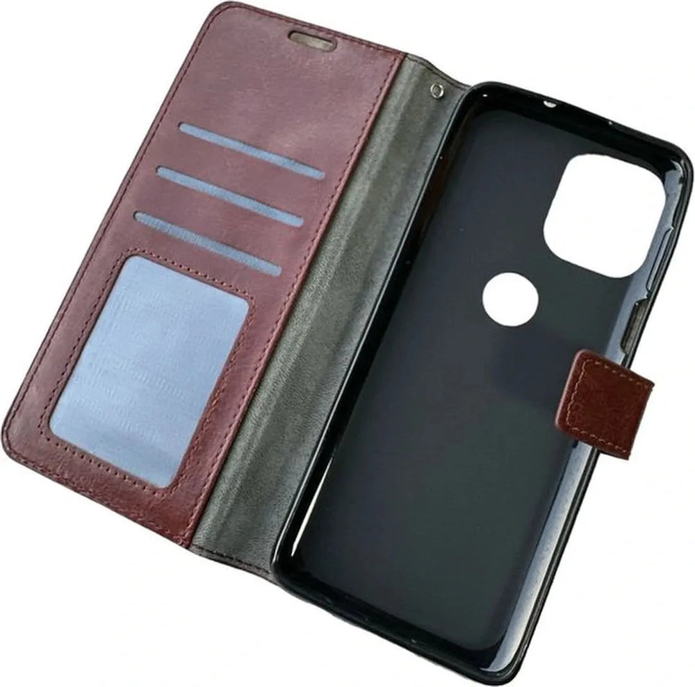 Motorola Moto G100 Hoesjes – Bookcase Portemonnee Hoes – Pasjeshouder – Magneetsluiting – Bruin-Ilumina Benelux