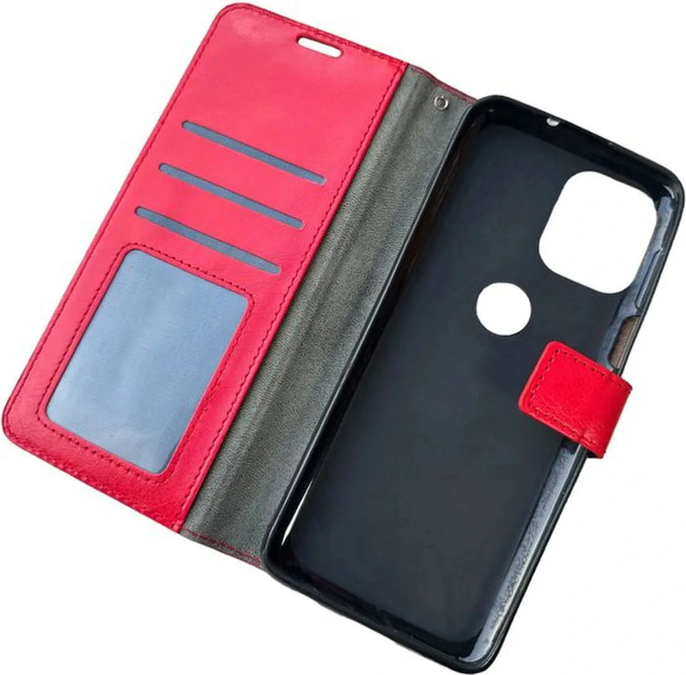 Motorola Moto G100 Hoesjes – Portemonnee Bookcase – Pasjeshouder – Inclusief Screenprotector – Rood-Ilumina Benelux