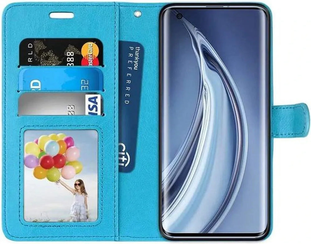 Xiaomi Mi 10 / 10 Pro Hoesjes – Portemonnee Hoes – Pasjeshouder – 2x Screenprotector – Turquoise-Ilumina Benelux