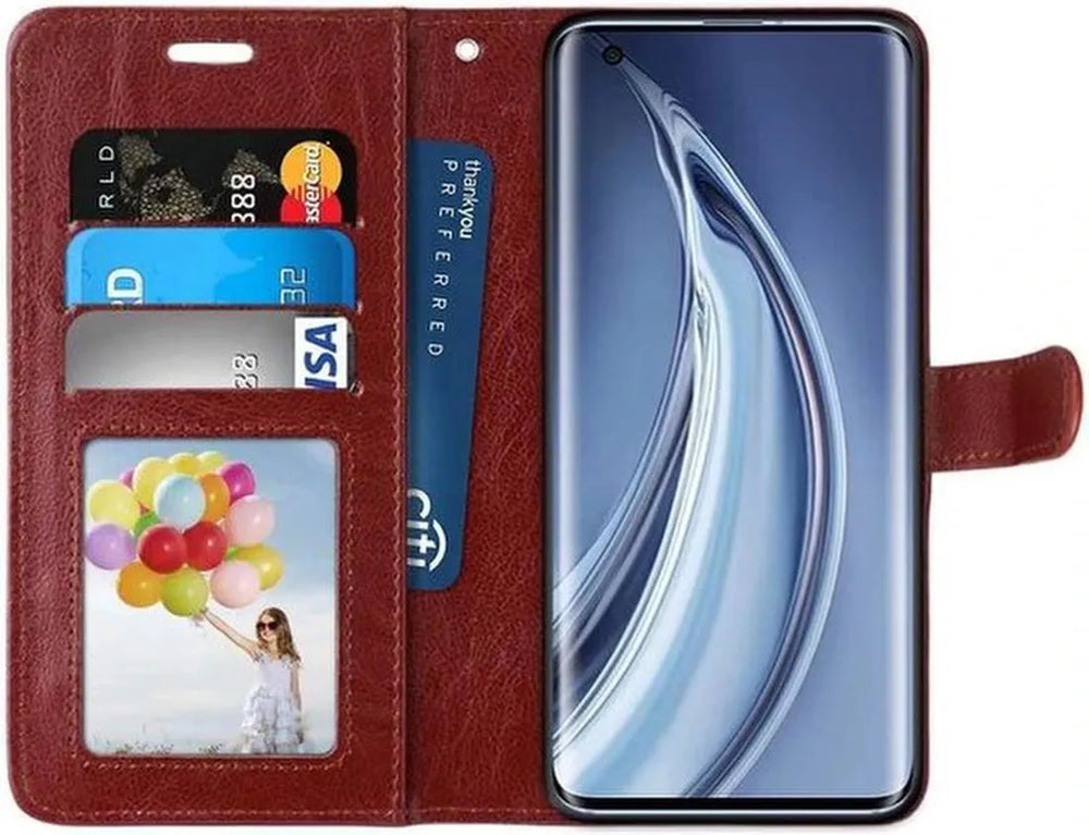 Xiaomi Mi 10 / 10 Pro Hoesjes – Portemonnee Bookcase – Pasjeshouder – Magneetsluiting – Bruin-Ilumina Benelux